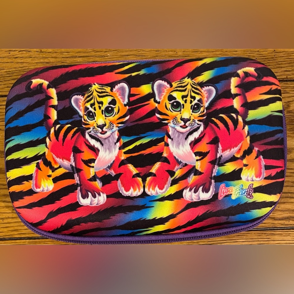 Vintage Lisa Frank Forrest Tiger Cubs Zippered Hard Shell Pencil Case